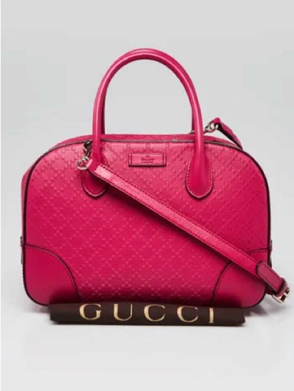 Gucci Pink Diamante Textured Leather Top Handle Bag